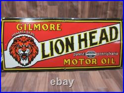 Porcelain Lion Head Motor Oil Enamel Metal Sign Plate Size 35 x 15 Inches
