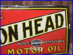 Porcelain Lion Head Motor Oil Enamel Metal Sign Plate Size 35 x 15 Inches