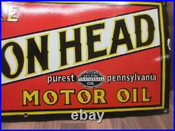 Porcelain Lion Head Motor Oil Enamel Metal Sign Plate Size 35 x 15 Inches