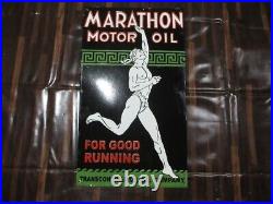 Porcelain Marathon Motor Oil Enamel Metal Sign Plate Size 40 x 23 Inches