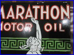 Porcelain Marathon Motor Oil Enamel Metal Sign Plate Size 40 x 23 Inches