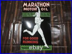 Porcelain Marathon Motor Oil Enamel Metal Sign Plate Size 40 x 23 Inches