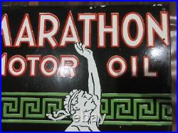 Porcelain Marathon Motor Oil Enamel Metal Sign Plate Size 40 x 23 Inches