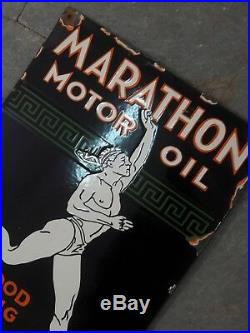 Porcelain Marathon motor oil Enamel Sign 13 X 18 inches