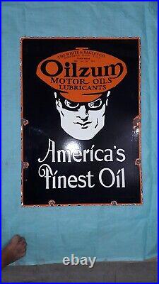 Porcelain Oilzum Motor Oil Enamel Sign 28x22 Inches Double Sided