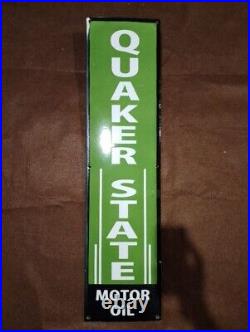 Porcelain Quaker State Motor oil Enamel Metal Sign Plate Size 40 x 10 inch