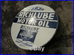 Porcelain RICHLUBE MOTOR OIL ENAMEL Sign SIZE 30 Inches Round DOUBLE SIDED