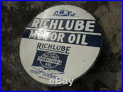 Porcelain RICHLUBE MOTOR OIL ENAMEL Sign SIZE 30 Inches Round DOUBLE SIDED