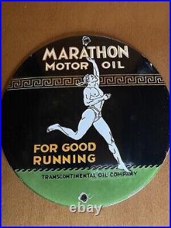Porcelain Rare Marathon Motor Oil Company for good running porcelain sign