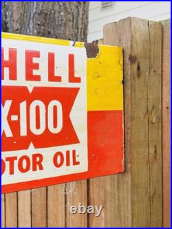 Porcelain Shell Motor Oil Double Sided Flange Advertising Sign 16 In