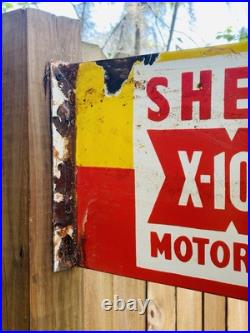 Porcelain Shell Motor Oil Double Sided Flange Advertising Sign 16 In