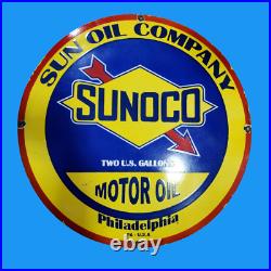 Porcelain Sunoco Motor Oil Enamel Sign Size 30x30 Inches Double Sided