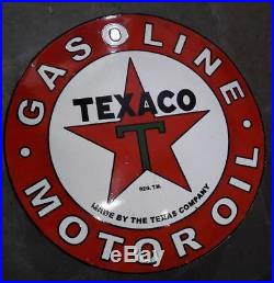 Porcelain Texaco Gasoline Motor Oil Enamel sign 36 inch Round