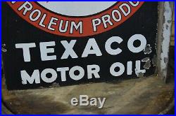 Porcelain Texaco Motor Oil Flange Sign Original 1920's Gas Station AUTHENTIC