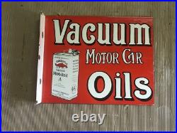 Porcelain Vacuum Motor Oil Enamel Sign 22x18 Inches Double Sided With Flange