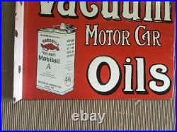 Porcelain Vacuum Motor Oil Enamel Sign 22x18 Inches Double Sided With Flange