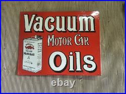 Porcelain Vacuum Motor Oil Enamel Sign 22x18 Inches Double Sided With Flange