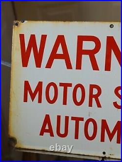 Porcelain Warning Motor Starts Automatic Antique Industrial Sign 12x18 Gas Oil