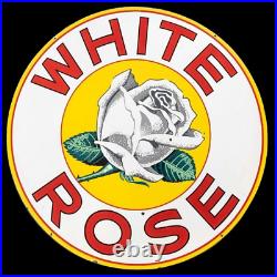 Porcelain White Rose Gasoline & Motor Oil Three Piece Metal Sign