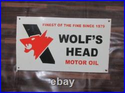 Porcelain Wolf's Head Motor Oil Enamel Metal Sign Plate Size 24 x 14 Inches