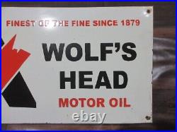 Porcelain Wolf's Head Motor Oil Enamel Metal Sign Plate Size 24 x 14 Inches