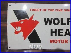Porcelain Wolf's Head Motor Oil Enamel Metal Sign Plate Size 24 x 14 Inches