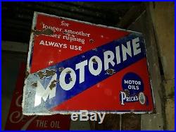 Prices Motorine Motor Oil Double Sided Enamel Sign Vintage Automobilia Garage