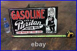 Puritan Motor Oil Dealer 2-sided Porcelain Metal Sign Gas Oil Cop Police Garage