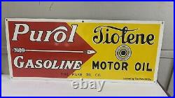 Purol Motor Oil Gasoline Porcelain Enamel Sign 36 x 15 Inches 1 Sided