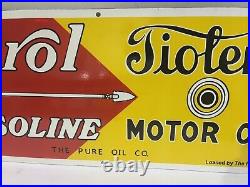 Purol Motor Oil Gasoline Porcelain Enamel Sign 36 x 15 Inches 1 Sided