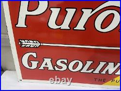 Purol Motor Oil Gasoline Porcelain Enamel Sign 36 x 15 Inches 1 Sided