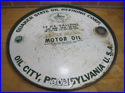 QUAKER STATE MOTOR OIL 55g Barrel Top Can Sign Advertising OIL CITY PENNSYLVANIA