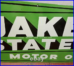 Quaker State Motor Oil Porcelain Enamel Sign 36 x 15 Inches 1 Sided