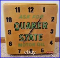 Quaker State Motor Oil Sign Clock Vintage Not Working As Is Condition Issues