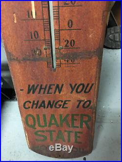 Quaker state motor oil sign Thermometer vintage original 39x8