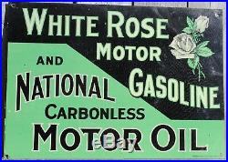 RARE 1910's ANTIQUE WHITE ROSE MOTOR OIL GASOLINE (9.75 X 13.75 INCH) TIN SIGN