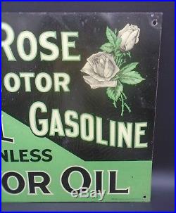 RARE 1910's ANTIQUE WHITE ROSE MOTOR OIL GASOLINE (9.75 X 13.75 INCH) TIN SIGN