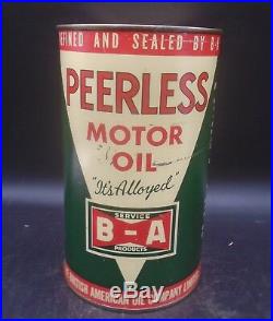 RARE 1930's VINTAGE B/A PEERLESS MOTOR OIL IMPERIAL QUART CAN BRITISH AMERICAN