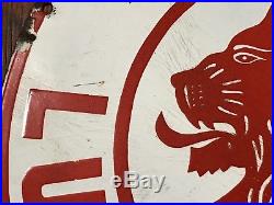 RARE 1930s Old Double Head Lion Lubricating Motor Oil Gas Vintage Porcelain Sign