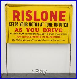 RARE 1940's Rislone Motor Oil/Gas 2-Sided Rack Topper Display Sign 10 x 17
