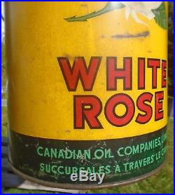 RARE 1940's VINTAGE WHITE ROSE MOTOR OIL (5 IMPERIAL GALLON) CAN
