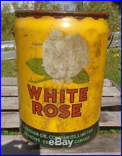 RARE 1940's VINTAGE WHITE ROSE MOTOR OIL (5 IMPERIAL GALLON) CAN