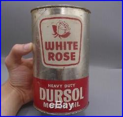 RARE 1950's VINTAGE WHITE ROSE DURSOL MOTOR OIL IMPERIAL QUART CANS