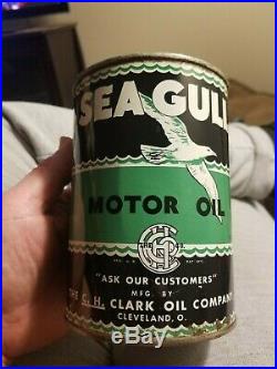 RARE Clark Oil Cleveland OH Sea Gull Quart Motor Oil Can Gas Original sign old