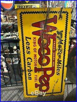 RARE LARGE WOCO PEP MOTOR OIL PORCELAIN SIGN GAS OIL DOUBLE SIDED 60in By 30in