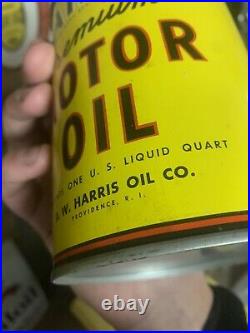 RARE Original Harris Oil Can Metal Motor Oil Can Gas Sign Unopened & FULL
