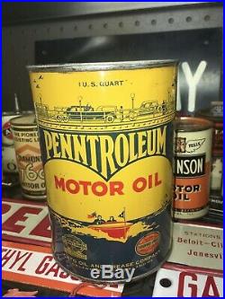 RARE Penntroleum METAL Graphic Motor Oil Can Qt Gas Sign Old Vintage Original