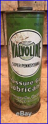 RARE Vintage 1920s VALVOLINE Motor Oil 1LB Pressure Gun Lubricant Tin Can Sign
