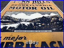 RARE Vintage 1932 PENN HILLS Pennsylvania PA Motor Oil Smaltz Glass Metal Sign