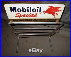 RARE Vintage 1954 Mobiloil Motor Oil Gas Station Quart Can Rack Display Mobil
